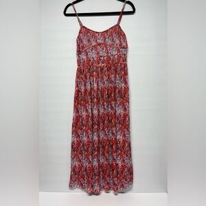 Forever 21 Abstract Print Cami Midi Dress Plisse Milkmaid Adj Straps Red Multi S
